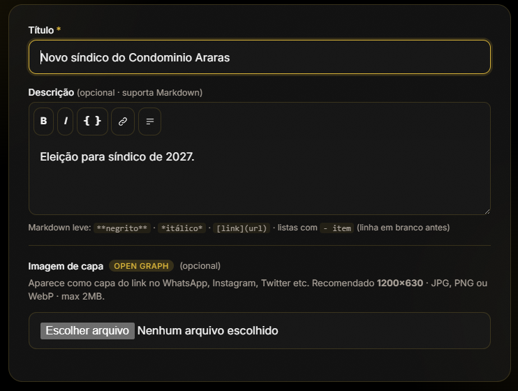 Montar uma votação no Votari — título, opções e voto secreto